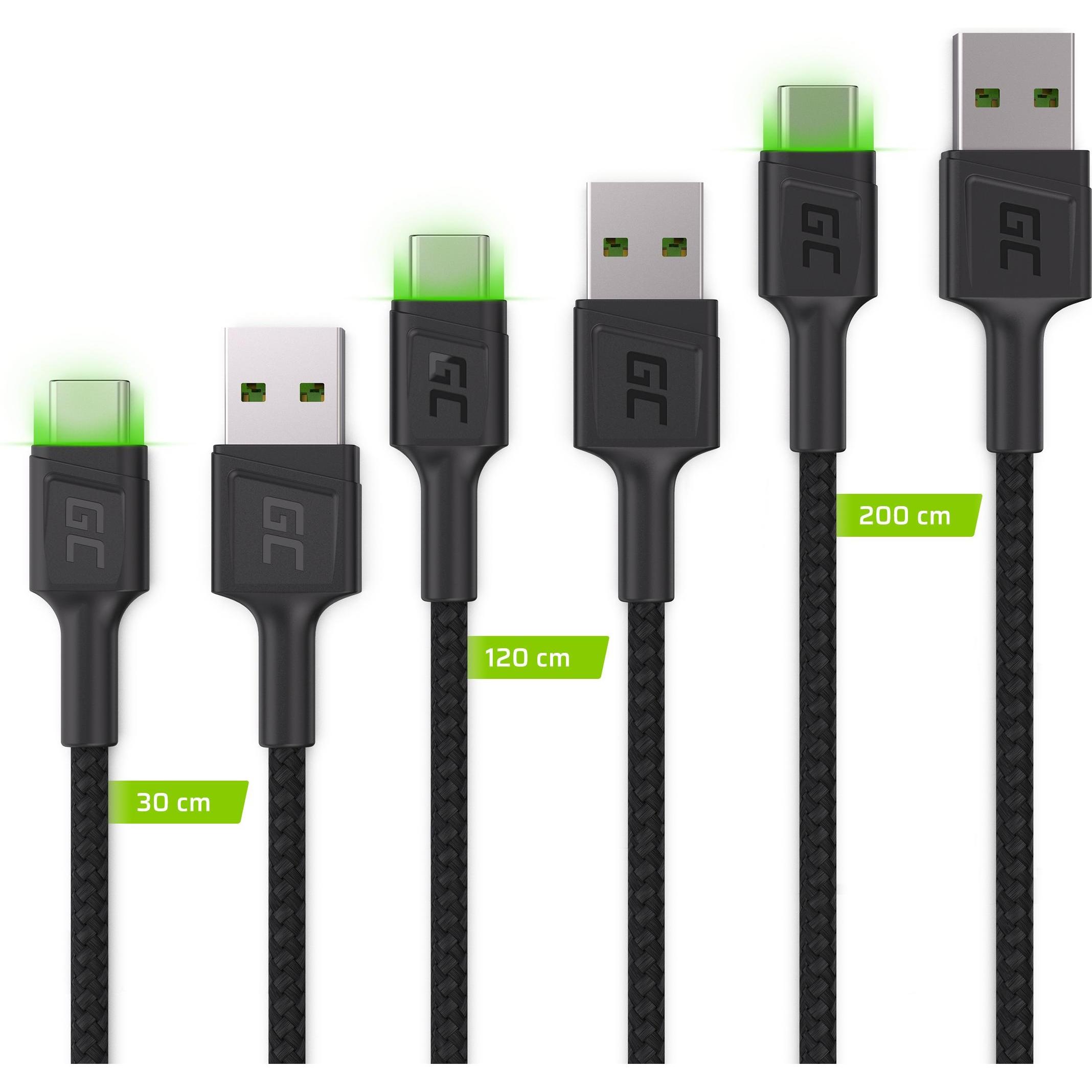 Thumbnail - GreenCell Set 3x GC Ray USB-C-Kabel 30 cm (2 m, USB 3.2 Gen 1), USB Kabel