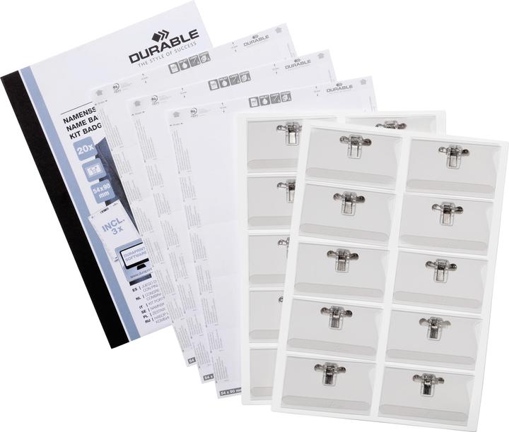 Produktbild Durable Namensschilder-Set 54x90 mm mit Kombiklemme Btl.à 20 1 Pg. à 20 Stück 869900