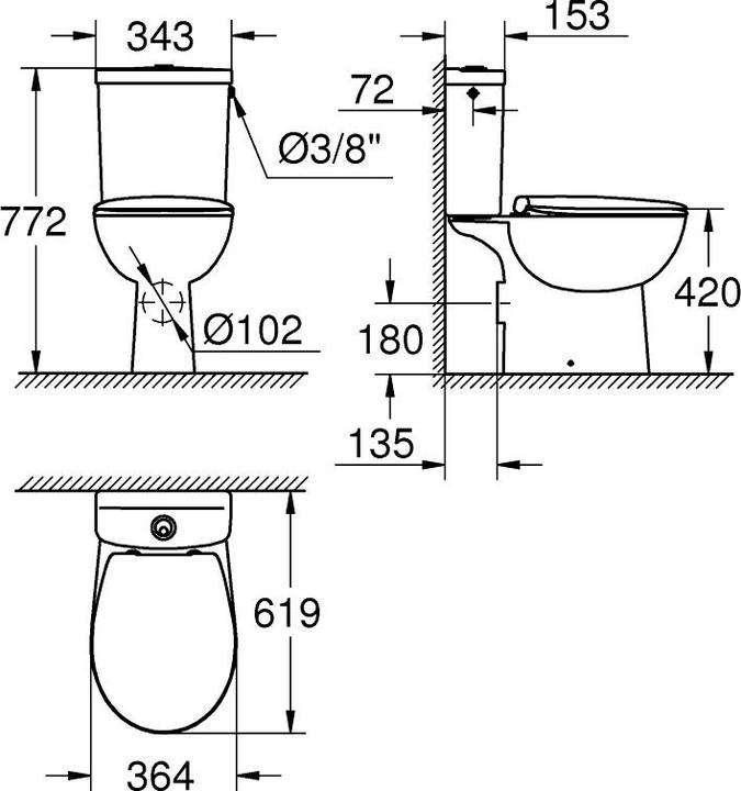 Actual product image Grohe BauCeramic built-in wc with Rimless with QR/SC lid, white