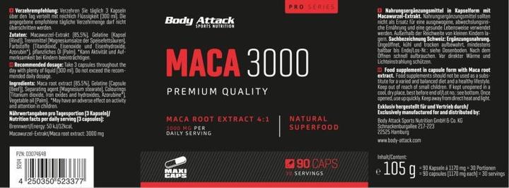 Valori nutrizionali e ingredienti Body Attack Maca 3000 (90 Caps)