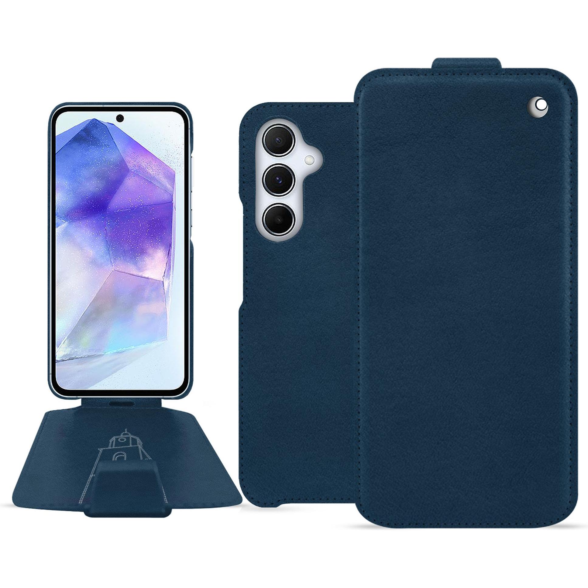 Noreve Lederschutzhülle vertikal (Samsung Galaxy A55), Smartphone Hülle, Blau