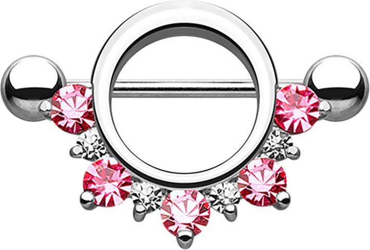 Produktbild Star Piercing Barbell rund mit unterschiedlichen Kristallen pink (ohne Messing, Chirurgenstahl 316L)
