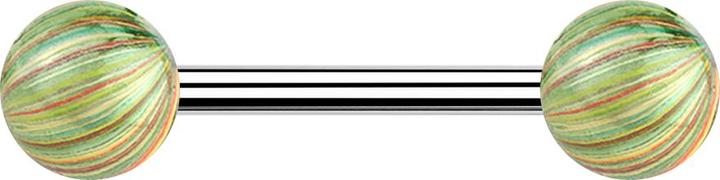 Actual product image Star Piercing Barbell silber mit zwei Kugeln grün elektrisch Beschichtet (without brass, Surgical steel 316L)