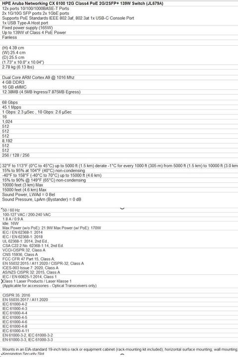 Productafbeelding HPE Aruba 6100 12G Class4 PoE 2G/2SFP+ 139W schakelaar (12 ports)