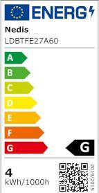 Label énergétique Nedis LDBTFE27A60 Lampe LED à filament E27 A60 3.8 W 250 lm 2100 K extra blanc chaud Nombre de lampes en (E27, 250 lm, 1x)
