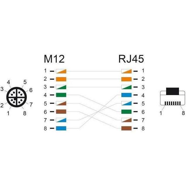 Thumbnail - Delock M12 Kabel X-kodiert 8 Pin Stecker zu RJ45 Stecker Cat (S/FTP, CAT5e, 5 m), Netzwerkkabel