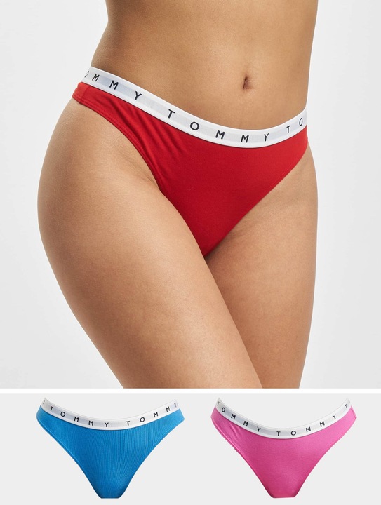 Produktbild Tommy Hilfiger Damen 3P Thong 521 Tangahöschen, Deep Crimson/Pink Amour/Deep Blue, S (S, 3er Pack)
