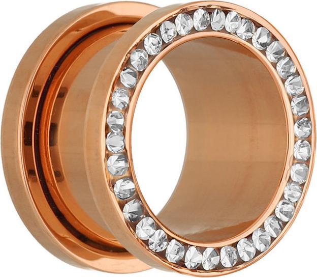 Image du produit Star Piercing Flesh Tunnel or rose avec cristal argenté (sans laiton, Acier chirurgical 316L)