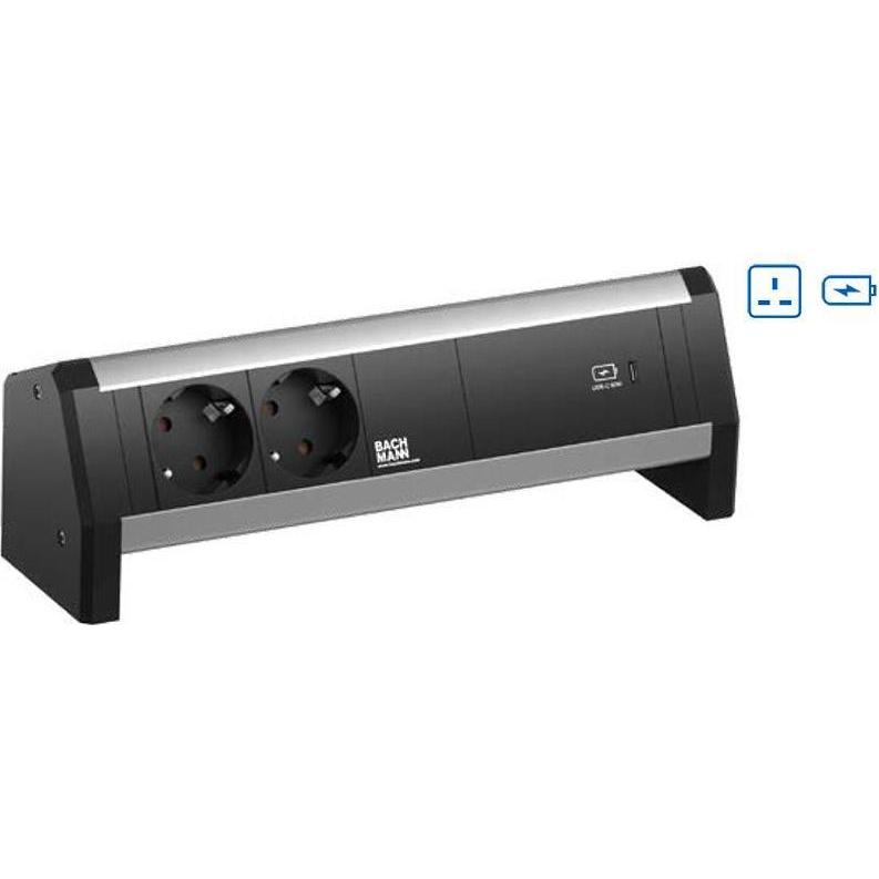 Bachmann, Steckdosenleiste, Desk - 2 AC-Ausgänge - Indoor - Typ G (BS 1363) - Aluminium - Kunststoff - 1 Stü (2 x, CEE 7...
