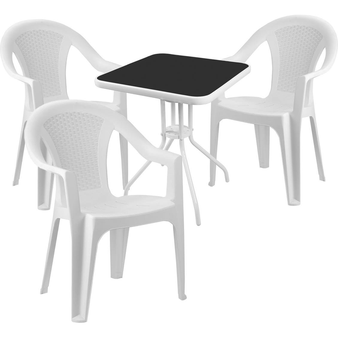 Mojawo, Gartentisch + Balkontisch, 4-teilige Bistro Sitzgarnitur mit Kunststoff Stapelstühlen (60 cm)
