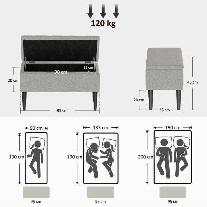 Image du produit Homcom Sitzbank Polyester, Kautschukbaumholz Grau (95 cm)