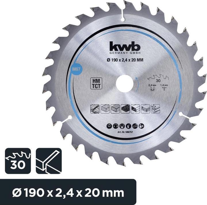 Productafbeelding kwb Cirkelzaagblad HM Medium Ø 190x20 Z30