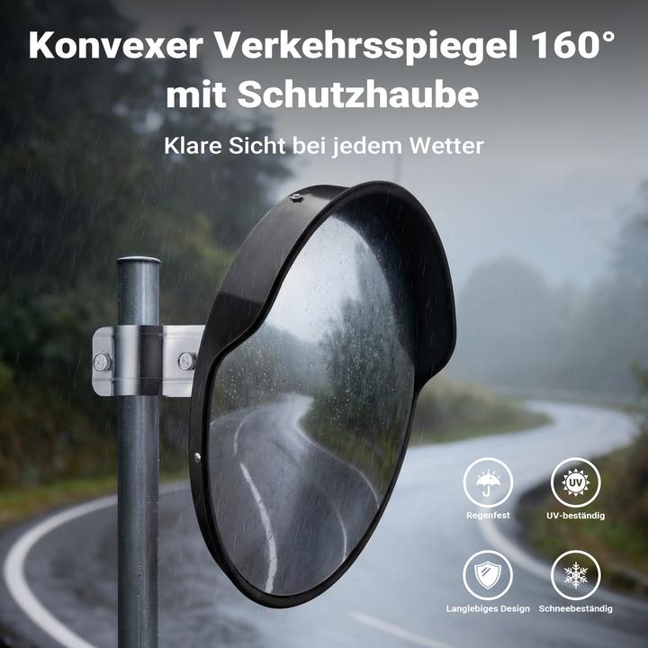 Actual product image Wiltec Verkehrsspiegel 75cm Konvexspiegel Schutzhaube Schwarz Sicherheitsspiegel (1.20 x 75 cm)