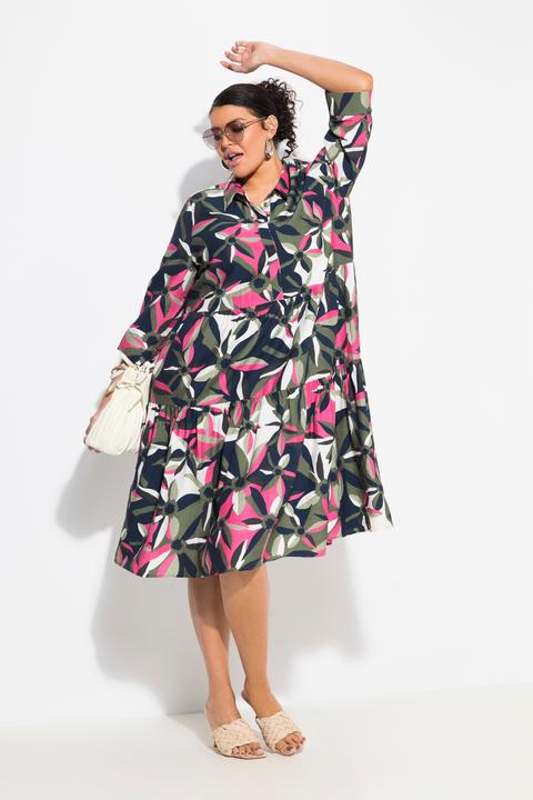 Image du produit Ulla Popken Robe midi manches 3/4 et col chemise, coupe évasée (54)