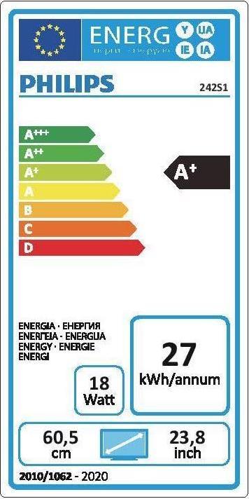Energy Label Philips 242S1AE/00 (1920 x 1080 pixels, 23.80")
