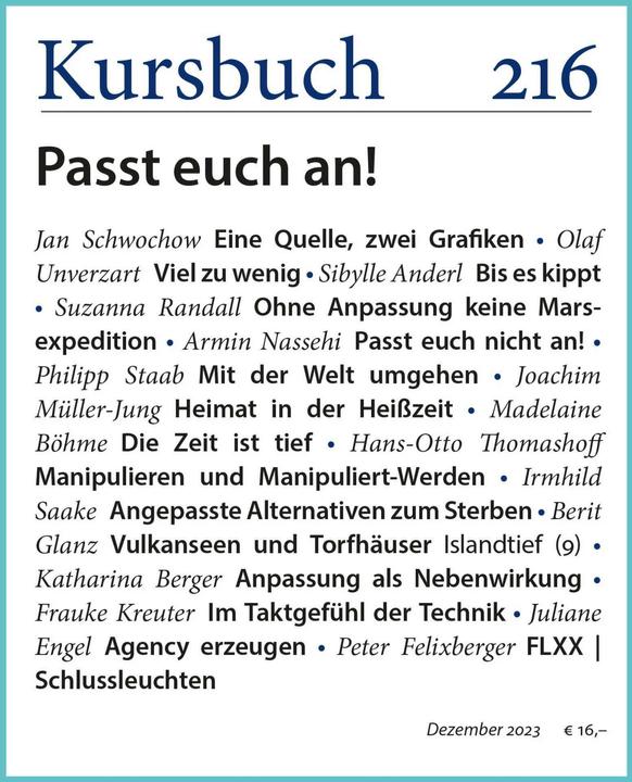 Actual product image Kursbuch 216 (German, Sibylle Anderl, Armin Nassehi, Peter Felixberger, 2023)