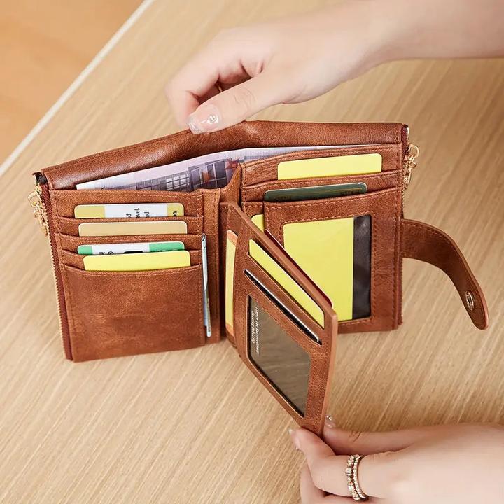 Produktbild Only-Bags.Store Retro-Brieftasche mit Knopfverschluss, mehreren Kartenfächern, RFID-Blockierung, dreifach