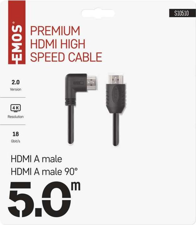 Actual product image Emos High Speed HDMI cable 2.0 A male - A male 90° 5m (5 m, HDMI, 2.0)