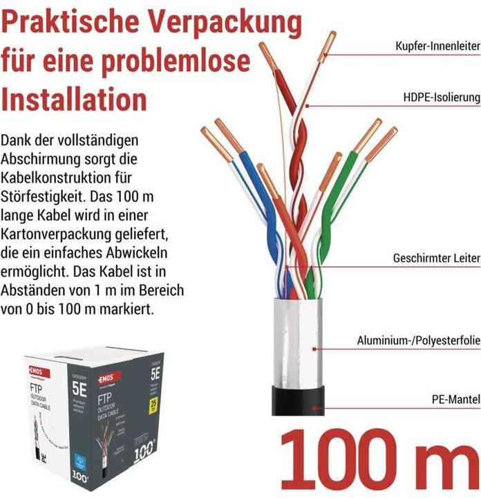 Immagine prodotto Emos FTP CABLE CAT5E PE 100M OUTDOOR (FTP, CAT5e, 100 m)