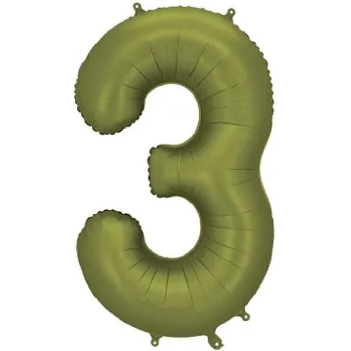 Partydeco Ballon alu Chiffre "3" Vert Olive (1x) (FB1S-3-097)