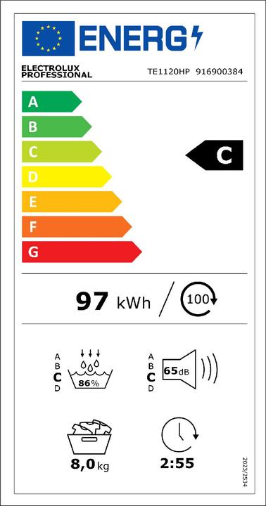 Energie-Label Electrolux Gewerbe WÄSCHETROCKNER WÄRMEP. GEWERBE (TE1120HP ED) (8 kg, Links)