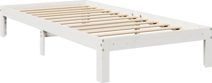 Produktbild vidaXL Massivholzbett mit Regal ohne Matratze Weiss 150x200 cm Kiefer (150 x 200 cm)