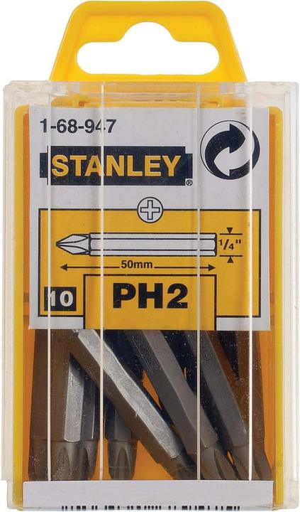 Actual product image Stanley Phillips bits (1/4 inch, Phillips tip no. 2, hexagonal bits) 10 pieces, 1-68-947 (Cross Phillips PH)