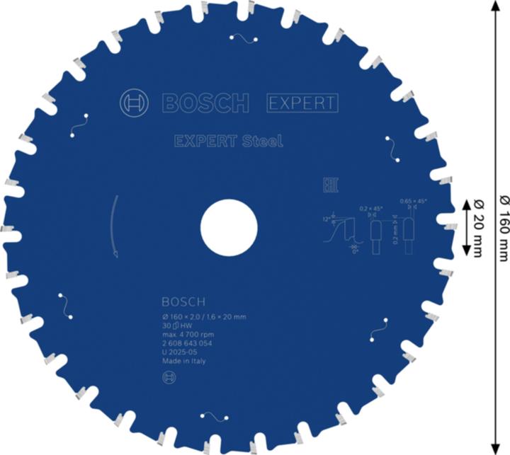 Produktbild Bosch Professional Zubehör Kreissägeblatt Expert for Steel, 160 x 20 x 2,0 mm, 30