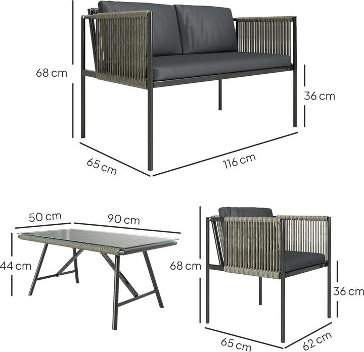Actual product image Outsunny Rattan Gartenmöbel-Set Stahl, PE-Rattan Grau