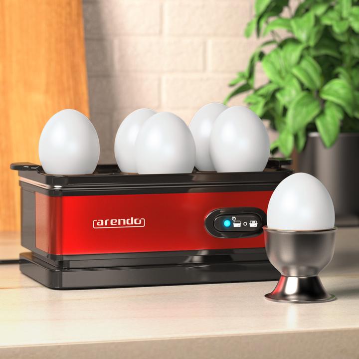 Actual product image Arendo Edelstahl Eierkocher 6-fach, 400 W, Edelstahl, Warmhaltefunktion, Härtegrad einstellbar, rot