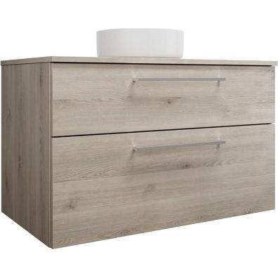 burgbad, Badmöbelset, Eqio Keramik-Aufsatzwaschtisch mittig, rund, inklusive Waschtischunterschrank, Breite 1000m