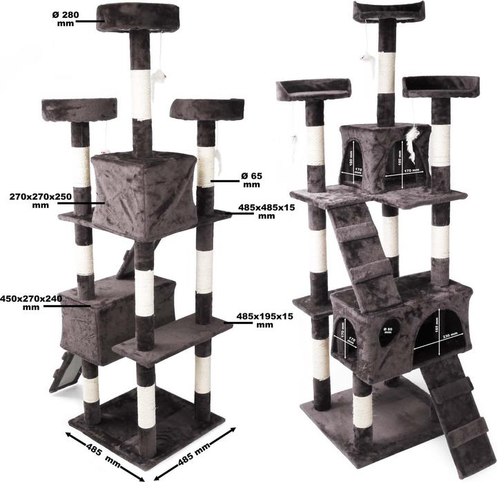 Actual product image Wiltec Cat Tree Scratching Post Climbing Tree in Grey 170cm with Platforms Caves and Ramps (170 cm, Grey)