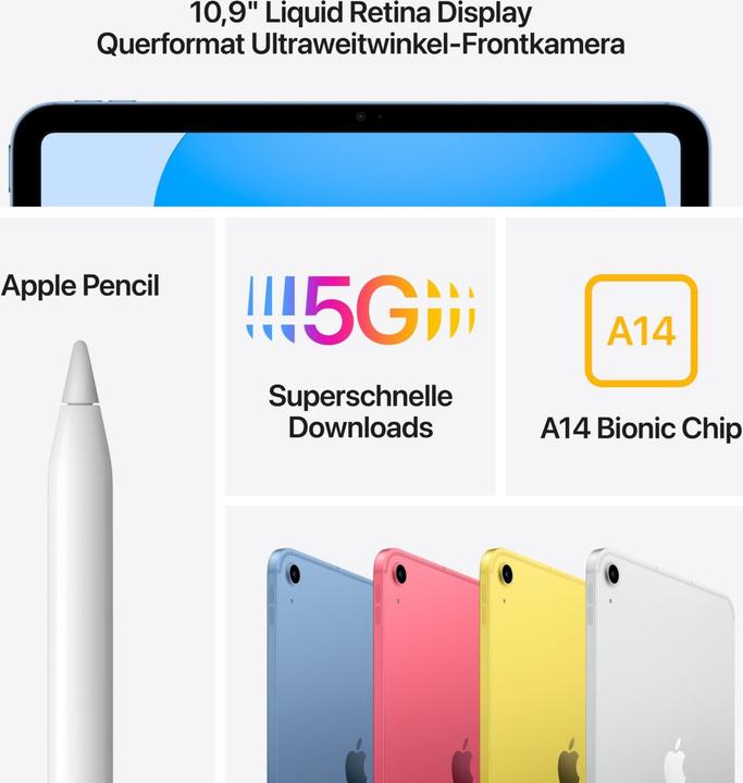 Actual product image Tiberion iPad 10th Gen (2022) 10,9" Cellular + Wifi 256GB Silver (5G, 10.90", 64 GB, Silver, A / Like new)