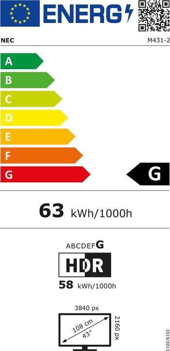 Energielabel Sharp M431-2 43 INCH UHD 500CD/SQM (3840 x 2160 Pixels, 43")