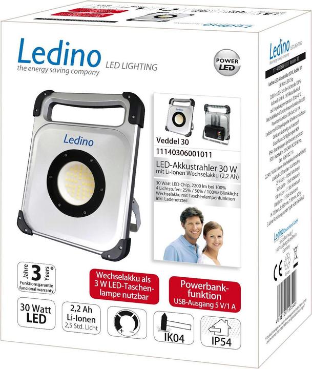 Image du produit Ledino Projecteur à accu Veddel 30 6500 K argent 30 W (2200 lm)