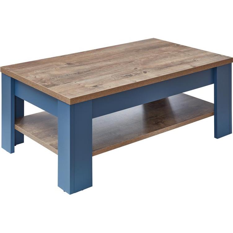 Innostyle, Couchtisch + Beistelltisch, Dijon Couchtisch mit Boden Holzwerkstoff Parisian Blue/Haveleiche Cognac (110 x 6...