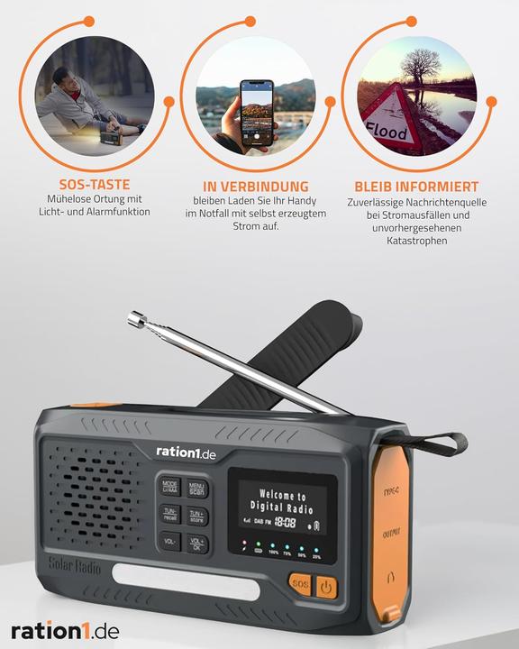Actual product image Ration1.de DAB+ Kurbelradio (DAB+, Bluetooth)
