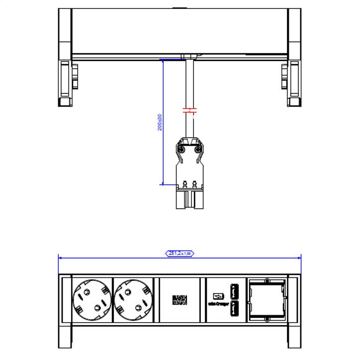 Actual product image Bachmann DESK2 tabletop Power strip (2x, CEE 7/3)