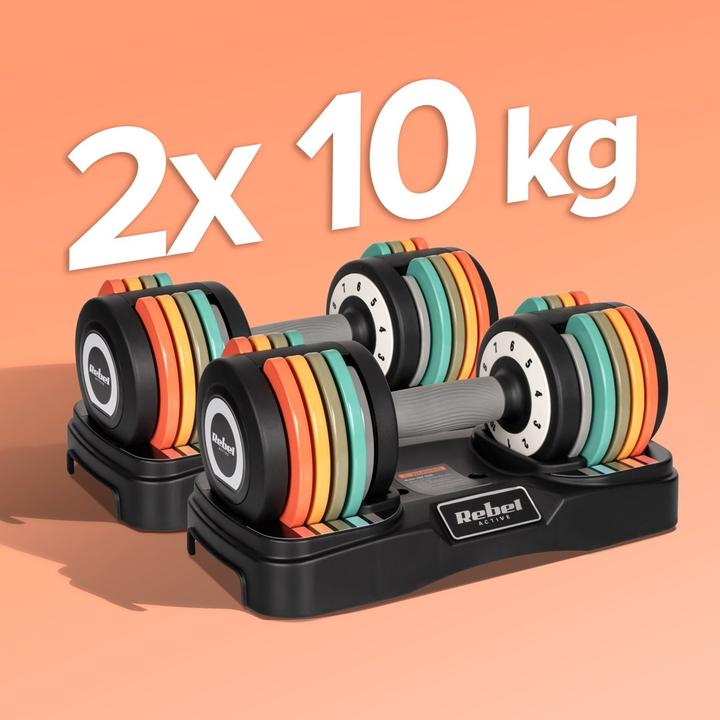 Produktbild Rebel Active Hantle żeliwne regulowane automatycznie, zestaw 2x10 kg, skok co 1kg, ACTIVE