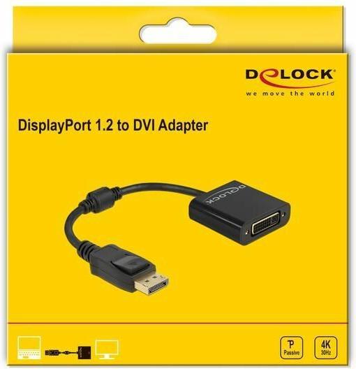 Produktbild Delock Adapter DisplayPort 1.2 Stecker zu DVI Buchse 4K Passiv schwarz (0.15 m)