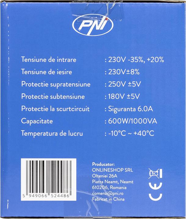 Image du produit PNI Stabilisateur de tension avec relais AVR M1000VA, 2,7A, 600W, 1000VA (1000 VA, 600 W, ASI line-interactive)