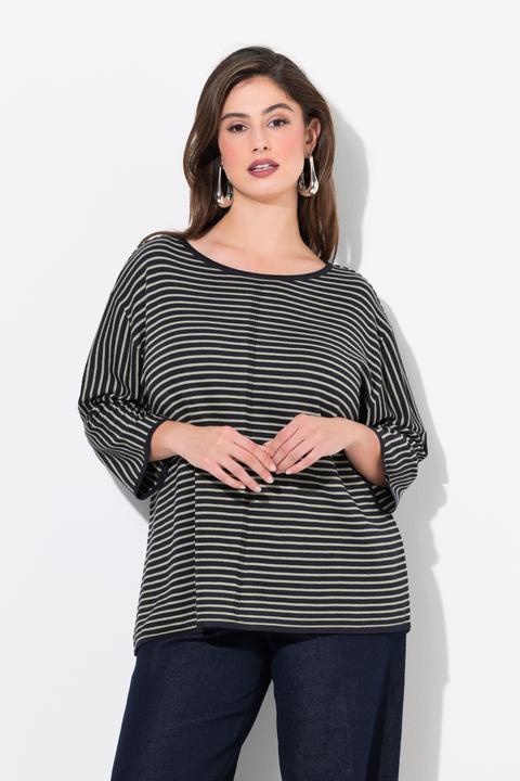 Immagine prodotto Ulla Popken Maglione dal taglio oversize con righe, scollo rotondo e maniche a 3/4 (42, 44)