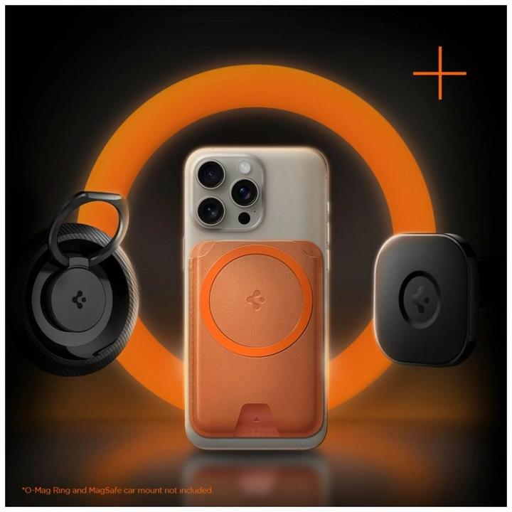 Actual product image Spigen Valentinus Magfit+ Magsafe Universal Magnetic Card Holder Metallic Orange