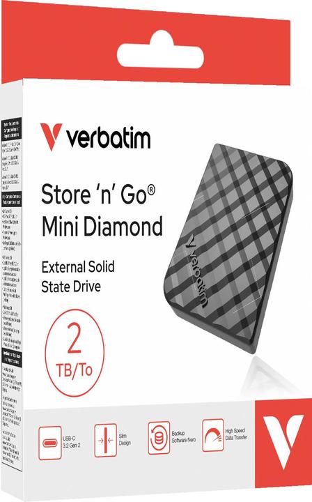 Produktbild Verbatim Disque SSD externe Store'N'Go Mini Diamond USB-C - 2To (Noir) (2 TB)