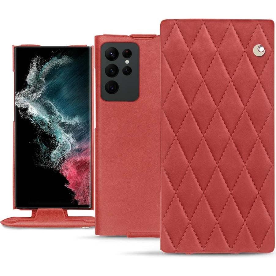 Noreve Lederschutzhülle vertikal (Samsung Galaxy S22 Ultra), Smartphone Hülle, Rot