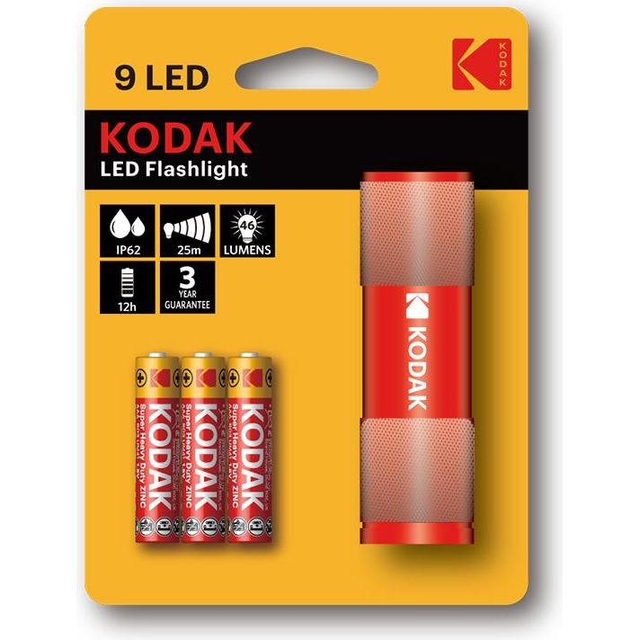 Kodak, Taschenlampe, 9-LED FLASHLIGHT RED + 3 AAA EHD (2.50 cm, 46 lm)