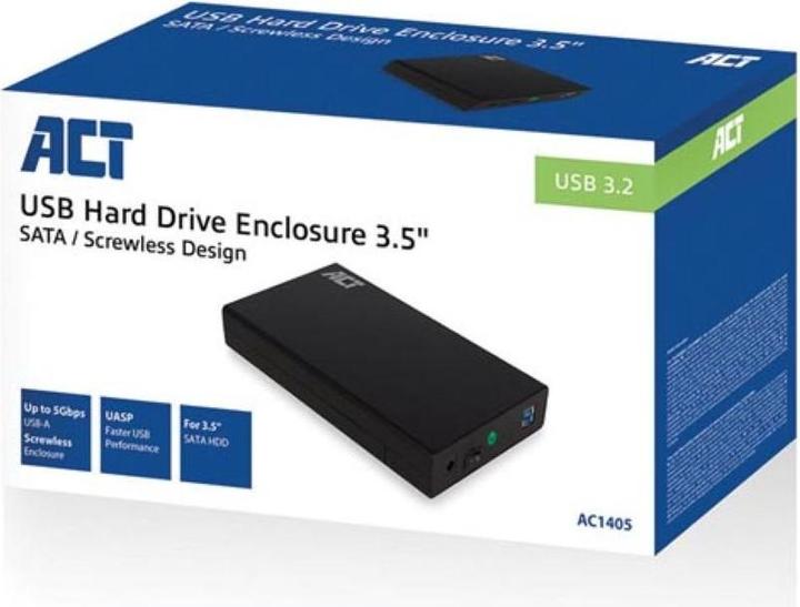 Actual product image ACT 3.5" SATA hard drive enclosure, screwless, USB 3.2 Gen1 (3.5")
