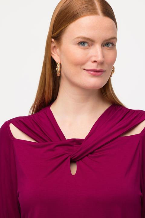 Immagine prodotto Ulla Popken Maglia con drappeggio sullo scollo, aperture e maniche a 3/4 (46, 48)