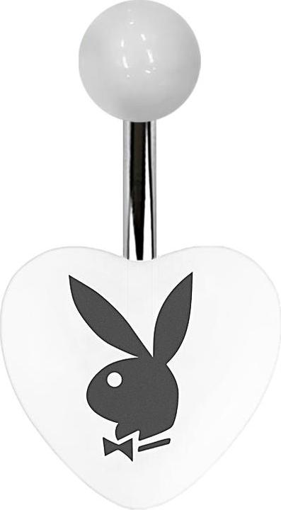 Immagine prodotto Star Piercing Banana argento con cuore bianco e coniglietto Playboy (Materiale sintetico, senza ottone, Acciaio chirurgico 316L)