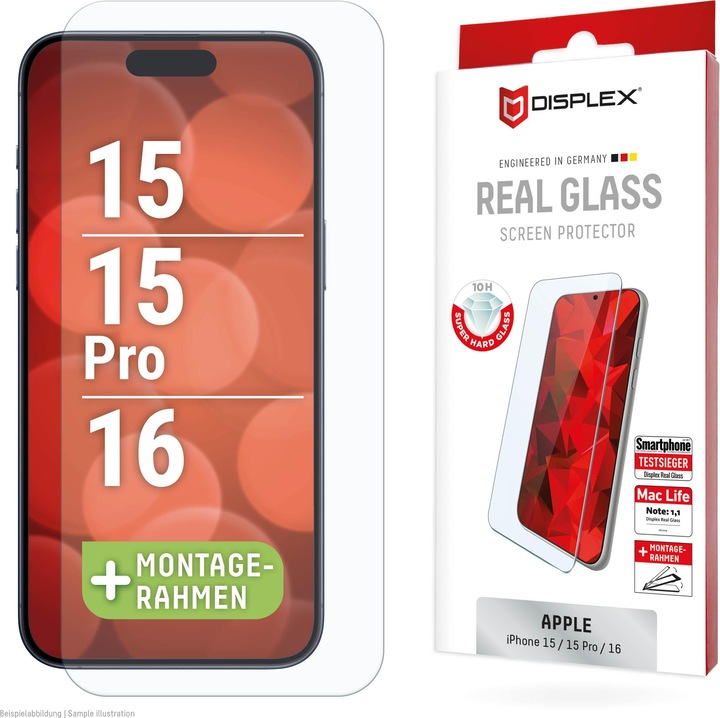 Actual product image Displex Real Glass, 2D Panzerglas (1 Piece, Apple iPhone 16)